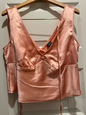 wild fable Peach Satin V-Neck Crop Tank